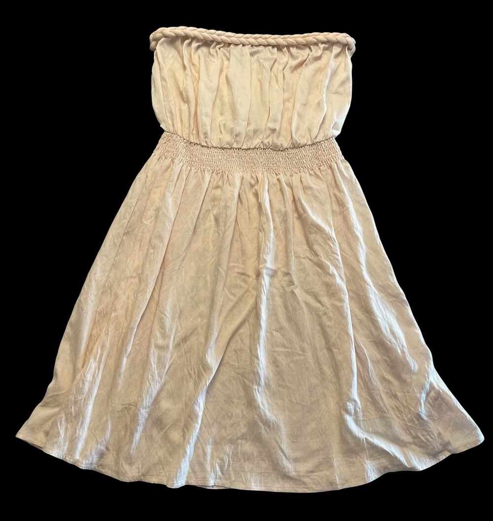 Popvil Strapless Smocked Waist Braided Trim Dress Cover-up Small